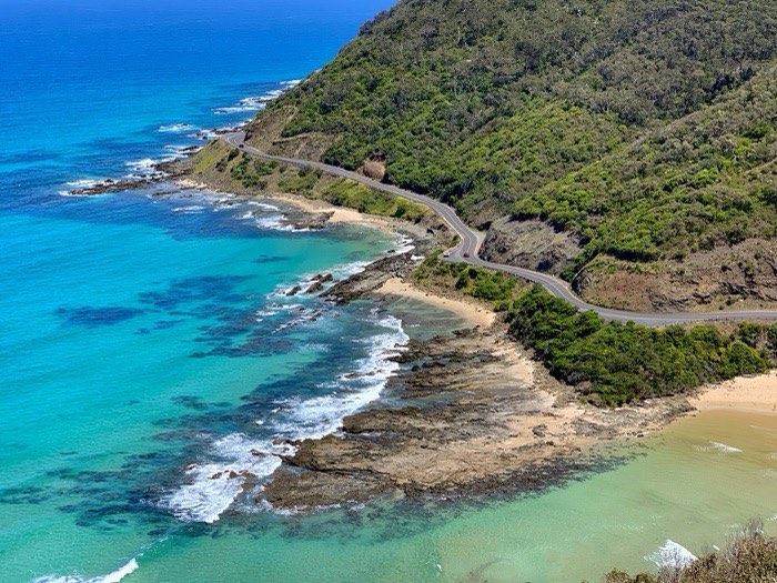 The Great Ocean Road coastline from above